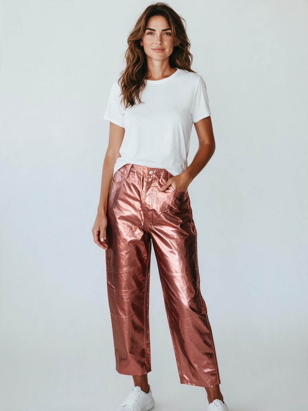 BuddyLove Travolta Metallic Pink Faux Leather High Rise Pants Size 29 NWT